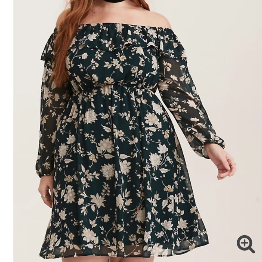 TORRID FLORAL CHIFFON OFF SHOULDER SKATER DRESS cc. - Picture 16 of 16